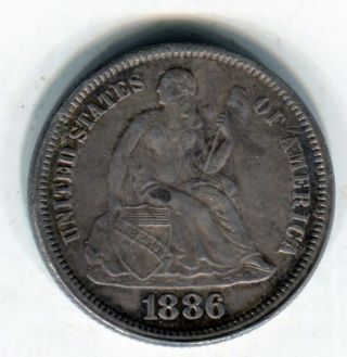 1886 10c Seated Liberty Dime Xf photo