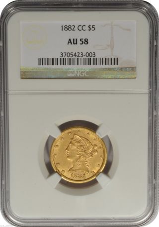 1882 Cc $5 Liberty Head Gold Half Eagle Ngc Au58 Carson City Lustrous photo