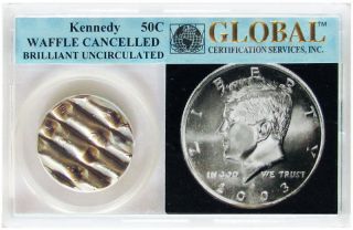 Kennedy 50c Half Dollar Cancelled Error Us Coin In A Global Holder photo