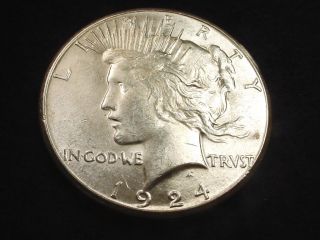 1924 - S Peace Dollar Great White Bu Coin 6 photo