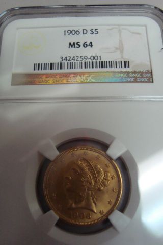 Usa Gold $5.  00 Liberty Gold Piece 1906 - D 