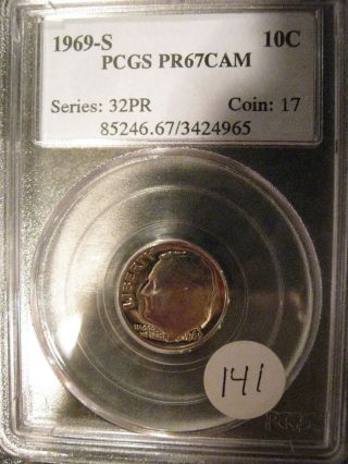 1969 S Roosevelt Dime Pcgs Pr67cam Graded Coin See Photos I153dnd photo