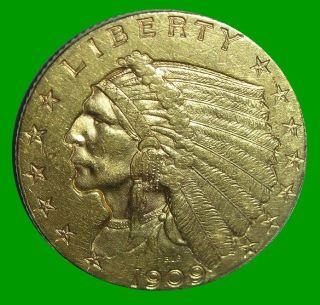 1909 - P____gold Indian Head Quarter Eagle__higher Grade___ 704lh17 photo