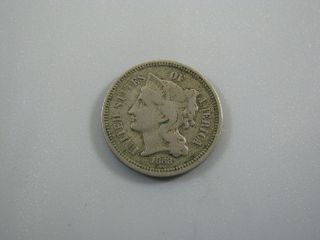 1868 Three Cent Nickel United States Coin Vf+ Nc03 photo