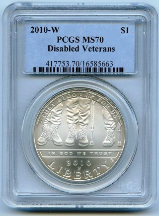 2010 W Disabled Veterans Pcgs Ms70 Silver Dollar State Uncirculated Coin photo