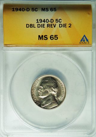 1940 - D Jefferson Nickel Anacs Ms - 65 Doubled Die Reverse Die 2 Unc Ddr Error photo