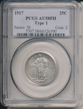 1917 Standing Liberty Silver Quarter Type 1 Pcgs Certified Au58 Full Head photo