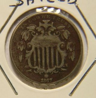1867 Shield Nickel Five - Cent Piece - - No Rays photo