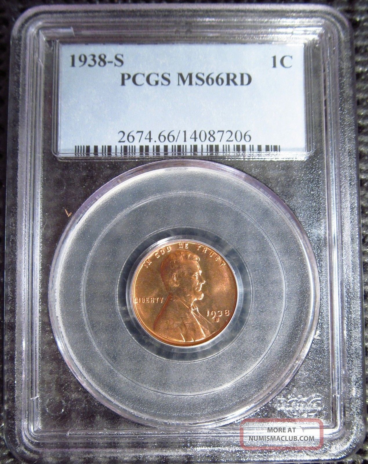 1938 - S Lincoln Cent Pcgs Certified Ms - 66 Red 14087206 A