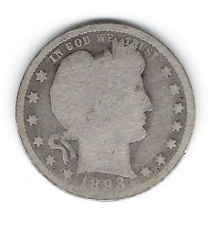 1893 - P__liberty Head Barber Quarter__good Rare Coin photo