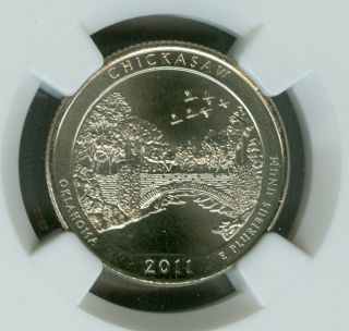 2011 - P Quarter Chickasaw Ngc Ms68 2nd Finest Parks Logo Low Pop photo