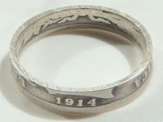 Vintage 1914 Barber Dime Ring,  Made From A Real 90% Silver Coin, ,  Size 4 photo