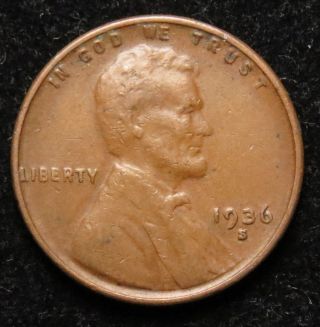 1936 S Lincoln Wheat Cent Penny Very Fine (b01) photo