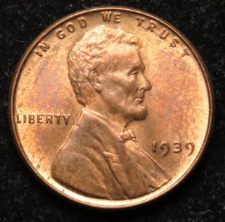 1939 Lincoln Wheat Cent Penny Almost Uncirculated (b05) photo