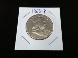 1963 P Ben Franklin 90% Silver Half Dollar.  900 Fine Silver & Usa photo