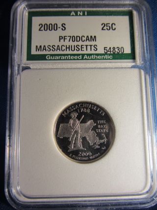 2000 - S Massachusetts Quarter,  25 Cent Coin,  San Francisco Proof,  Deep Cameo photo