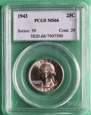1943 Silver Washington Quarter Certified Pcgs Ms66 Slabbed 25 Cents Coin photo