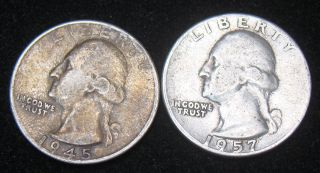 Washington Silver Quarters 1945 & 1957 P (item 1157) photo