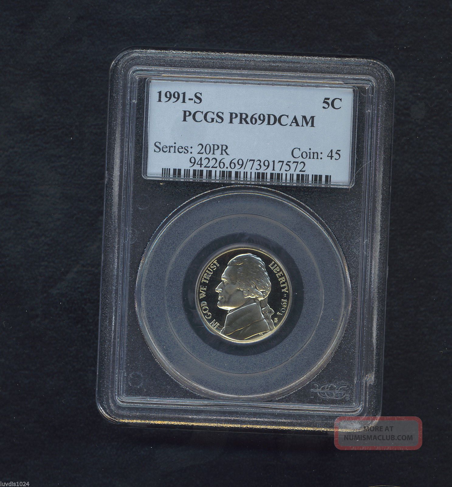 1991 S 5c Proof Jefferson Nickel Pcgs Pr 69 Deep Cameo