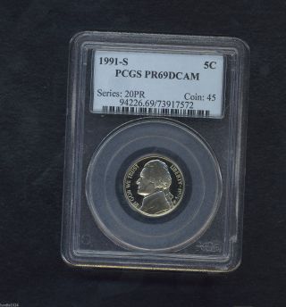 1991 S 5c Proof Jefferson Nickel Pcgs Pr - 69 Deep Cameo photo