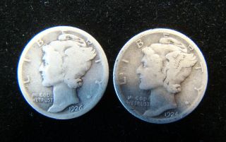Two Mercury Dimes 1924 S & 1926 P (item 1047) photo