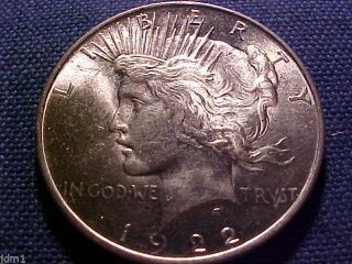 1922 - P Peace Silver Dollar $1 Bright Lustrous Sharp Gem Bu photo