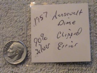 1957 90% Silver Roosevelt Dime Clipped Error photo