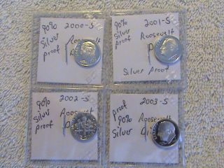 (4) 90% Silver S Roosevelt Dime Us Proof ' S 2000 2001 2002 2003 photo