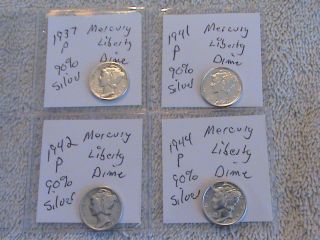 1937 1941 1942 1944 90% Silver P Mercury Dimes photo