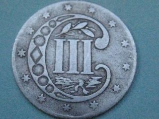 1855 Three 3 Cent Silver - Scarce Key Date,  Vf Details photo