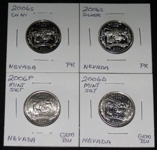 2006 Nevada St.  Qts.  Silver & Cu Ni Proofs And 2006p & D Gem Bu Qts. photo