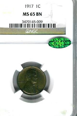 1917 Lincoln Cent : Ngc Ms65bn Cac Sticker photo