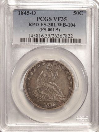 1845 - O 50c Pcgs Vf - 35 Rpd Fs - 301 Repunched Date Seated Liberty Half Dollar photo