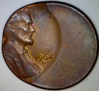 1964d Error Lincoln Cent Bu 45% Off Center O/c Copper Cent Us Coin 3 photo