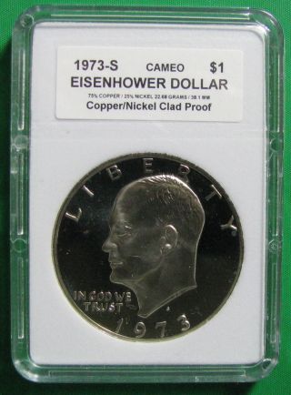1973 - S $1 Clad Dc (proof) Ike Dollar Eisenhower Cameo Proof Mirror Like Chrome photo