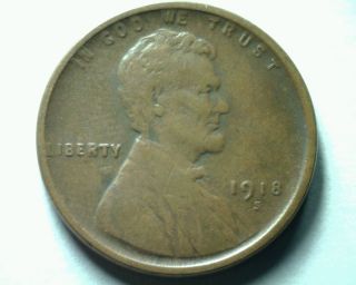 1918 - S Lincoln Cent Penny Fine / Very Fine F/vf Reasonable Priced Fast Ship photo