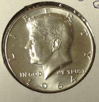 T451 : 1964 - P Choice Bu Unc Silver Kennedy Half Dollar Coin :fairhouse photo