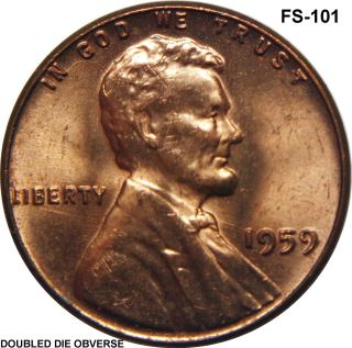 1959 - P Lincoln Memorial Cent Fs - 101 Doubled Die Obverse Ddo Error Coin photo