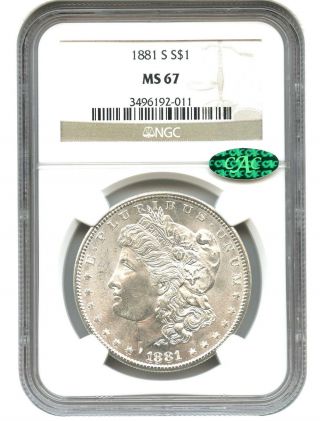 1881 - S $1 Ngc/cac Ms67 Morgan Silver Dollar photo