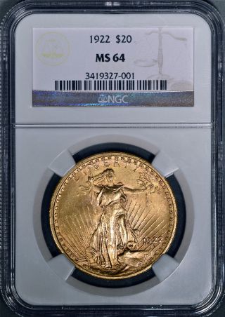 1922 Saint Gaudens $20 Gold Double Eagle Ngc Ms 64 Gorgeous photo