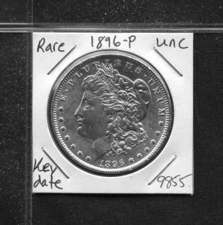 1896 Bu Unc Morgan Silver Dollar 9855 Ms+++++ Us Coin Rare Key Date Estate photo