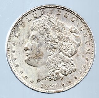 1921 Morgan Dollar Error With Clip Under 21 Of Date,  Incomplete Planchet photo