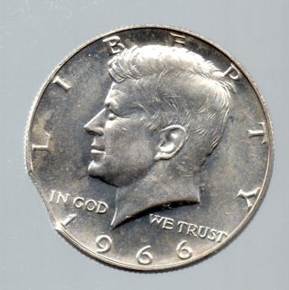 1966 40% Silver Kennedy Half Dollar Error On Incomplete Clipped Planchet photo