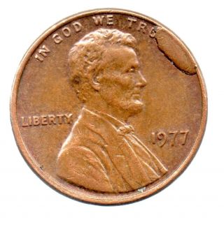 1977 Lincoln Cent Cud Error Lc - 77 - 11 In God We Tru. .  Big Cud photo