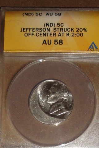 Huge Off Center Jefferson Nickel Struck The Size Of A Quarter.  Offcenter 20% K - 2 photo