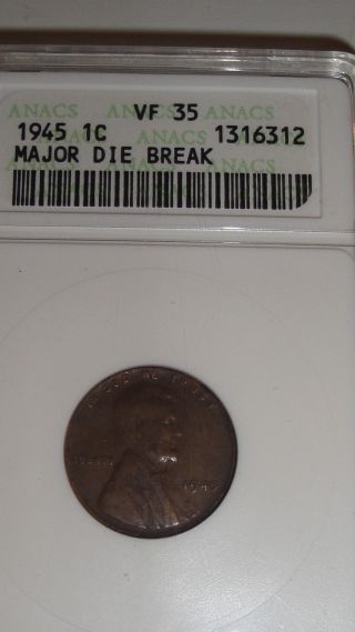 1945 Lincoln Wheat Cent Cud Error.  Large Cud Die Break On Rev.  Listed Lc - 45 - 4 photo