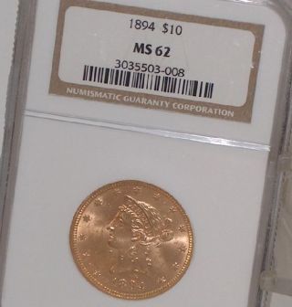 - Ngc Graded Solid Gold 1894 $10 Liberty Eagle - Usa Coin photo