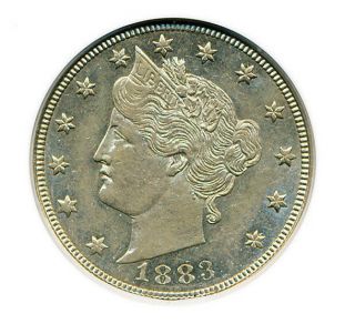 Old Anacs 1883 Liberty V Nickel,  No Cents Au 50 Undergraded Brilliant photo