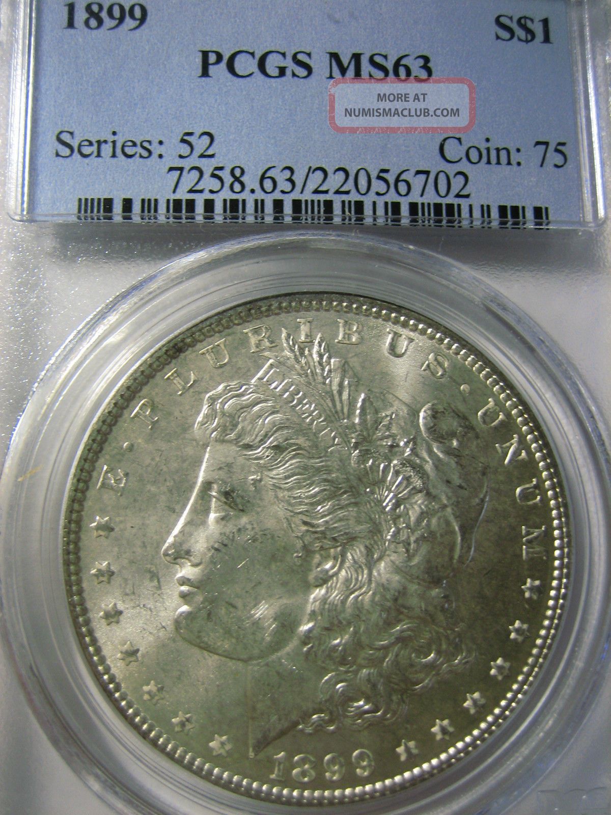 1899 P Silver Dollar, Certified Pcgs Ms 63
