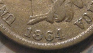 1864 - L Indian Head Cent - Key Date With A Repunched Date photo